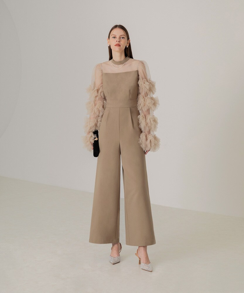 LEJA ボリュームチュールスリーブ オールインワン S Leja パンツドレス 「LEJA」ボリュームチュールスリーブオールインワン