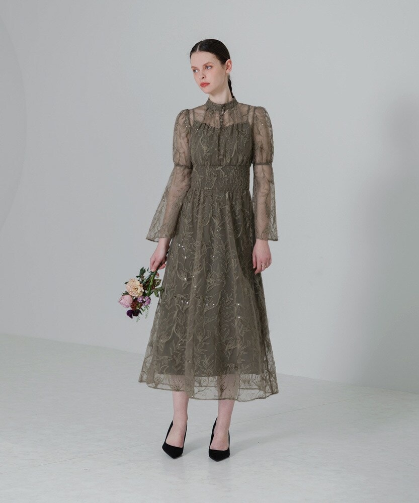 スパンコール花柄ハイネックAラインドレス | レジャ(Leja) | マルイ