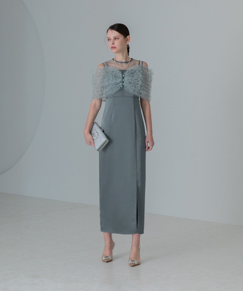 シアープリーツスリーブIラインワンピースドレス | レジャ(Leja