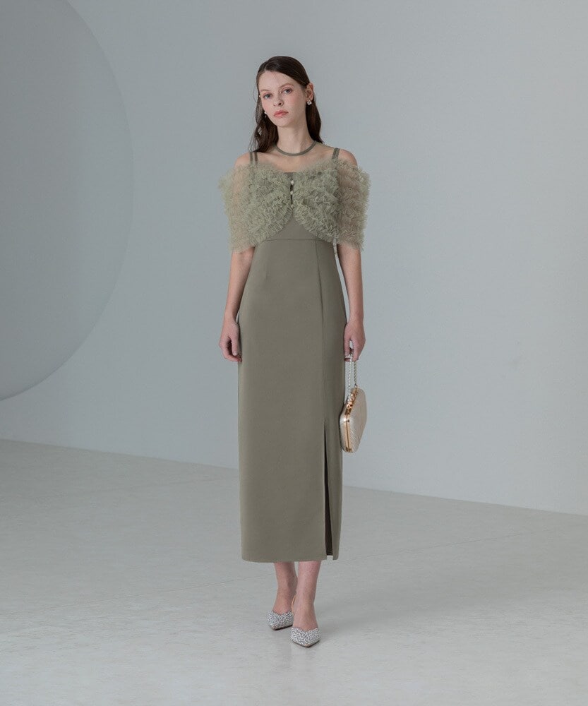 花柄刺繍スパンコールベロアスリットIラインドレス | レジャ