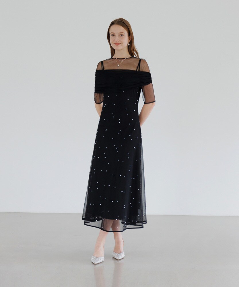 【LEJA】2WAYチュールトップスパールAラインドレスワンピース2点セット Leja（レジャ）の「【LEJA】2WAYチュールトップスパールAライン