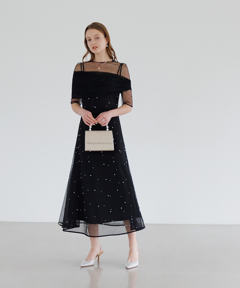 LEJA　2WAYチュールトップスパールAラインワンピースドレス Leja ドレス 「LEJA」2WAYチュールトップスパールAラインドレス