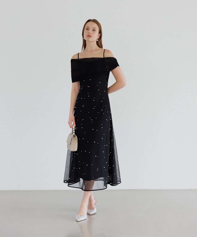 2WAYチュールトップスパールAラインドレス結婚式パーティー成人式二次会デート レジャ Leja 2WAYチュールトップスパールAラインドレス