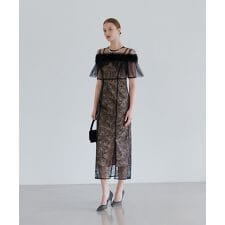 花柄刺繍チュールアシンメトリーIラインドレス