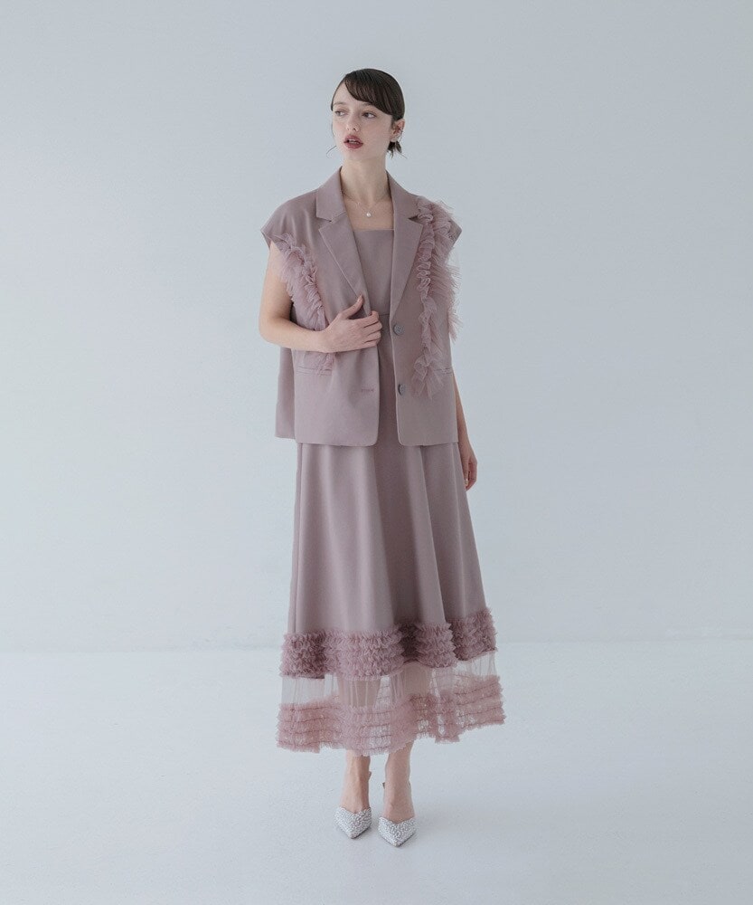 チュールフリルセットアップドレス