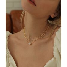 パールトップゴールド3連デザインネックレス
