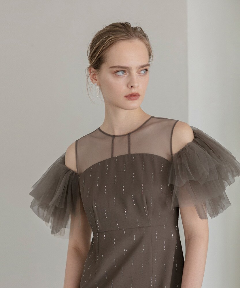 2WAYリボンビスチェドットストーンベロアIラインドレス | レジャ(Leja