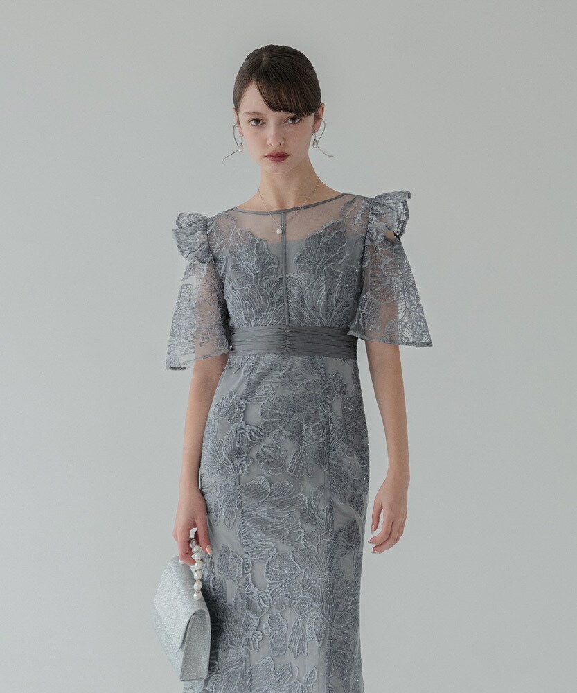 leja パールパフスリーブレーススパンコール刺繍マーメイドドレス Leja（レジャ）の「【LEJA】パールパフスリーブレース