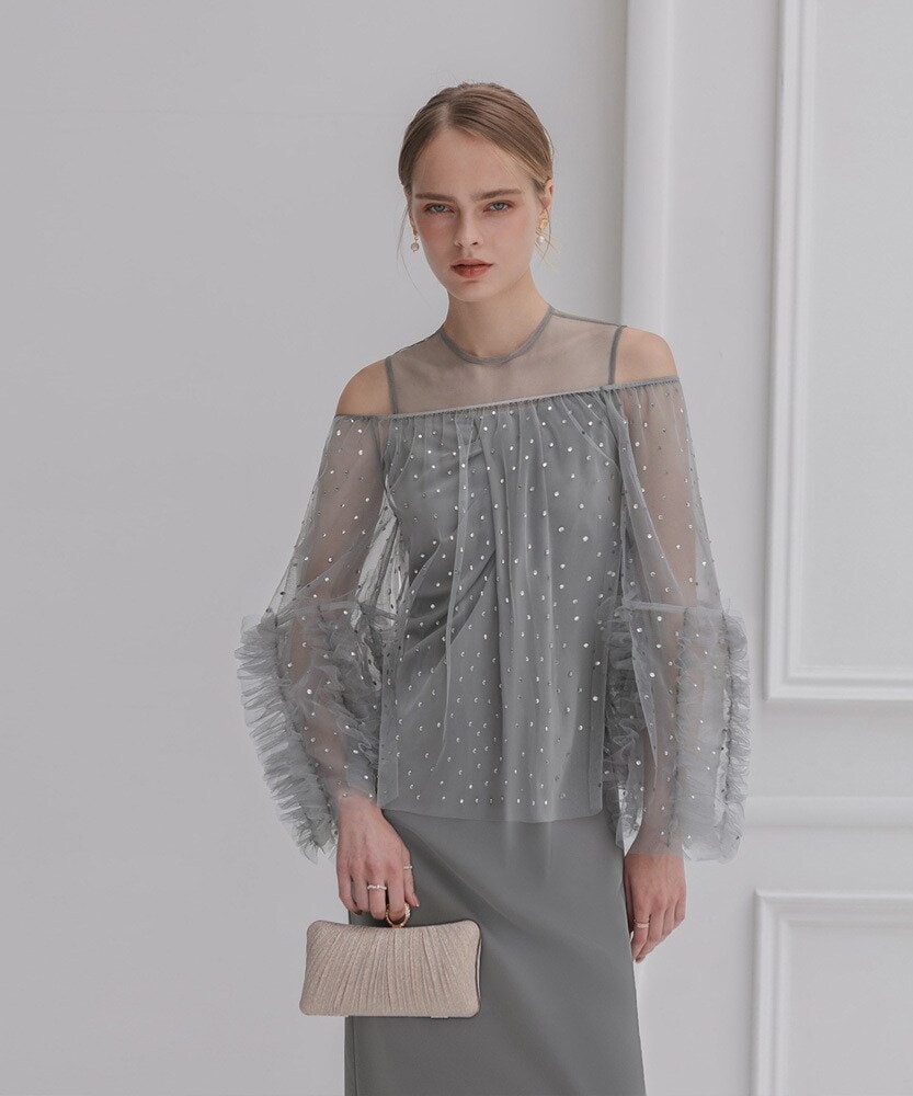 シアープリーツスリーブIラインワンピースドレス | レジャ(Leja