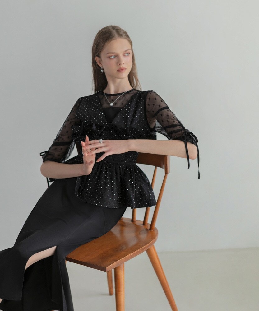 【新品タグ付】LEJA レジャ ドットストーンペプラムチュールワンピースドレス ドットストーンペプラムチュールワンピースドレス | レジャ(Leja