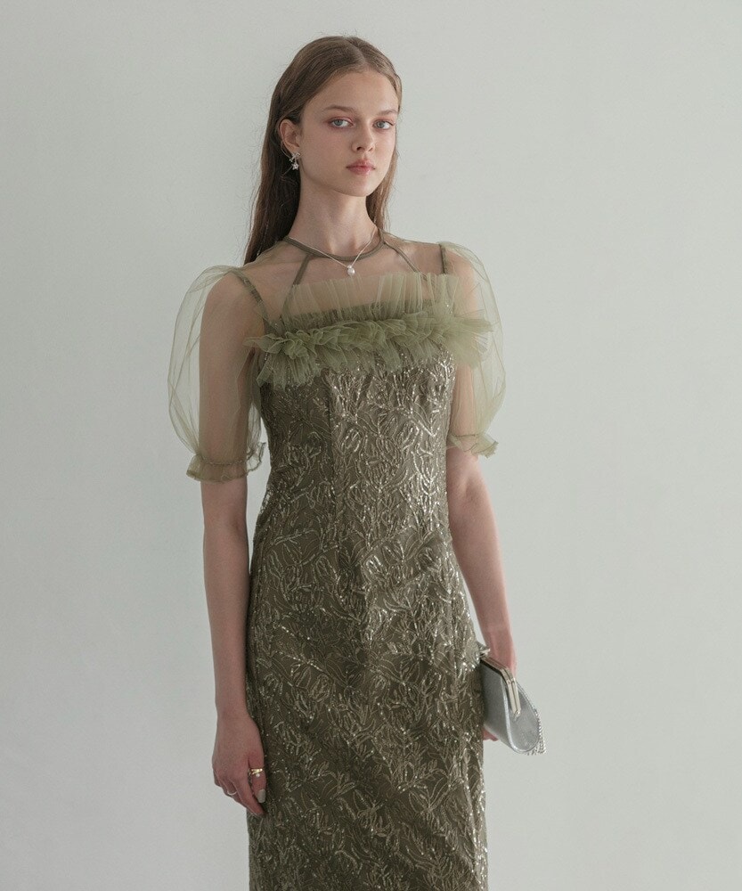 LEJA】ラメ混ツイードパール釦スパンコール刺繍ドレス | レジャ(Leja