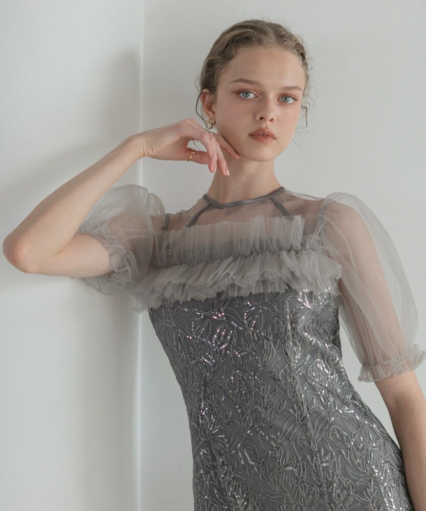 ビジューストーンボレロベロアスリットIラインドレス | レジャ(Leja