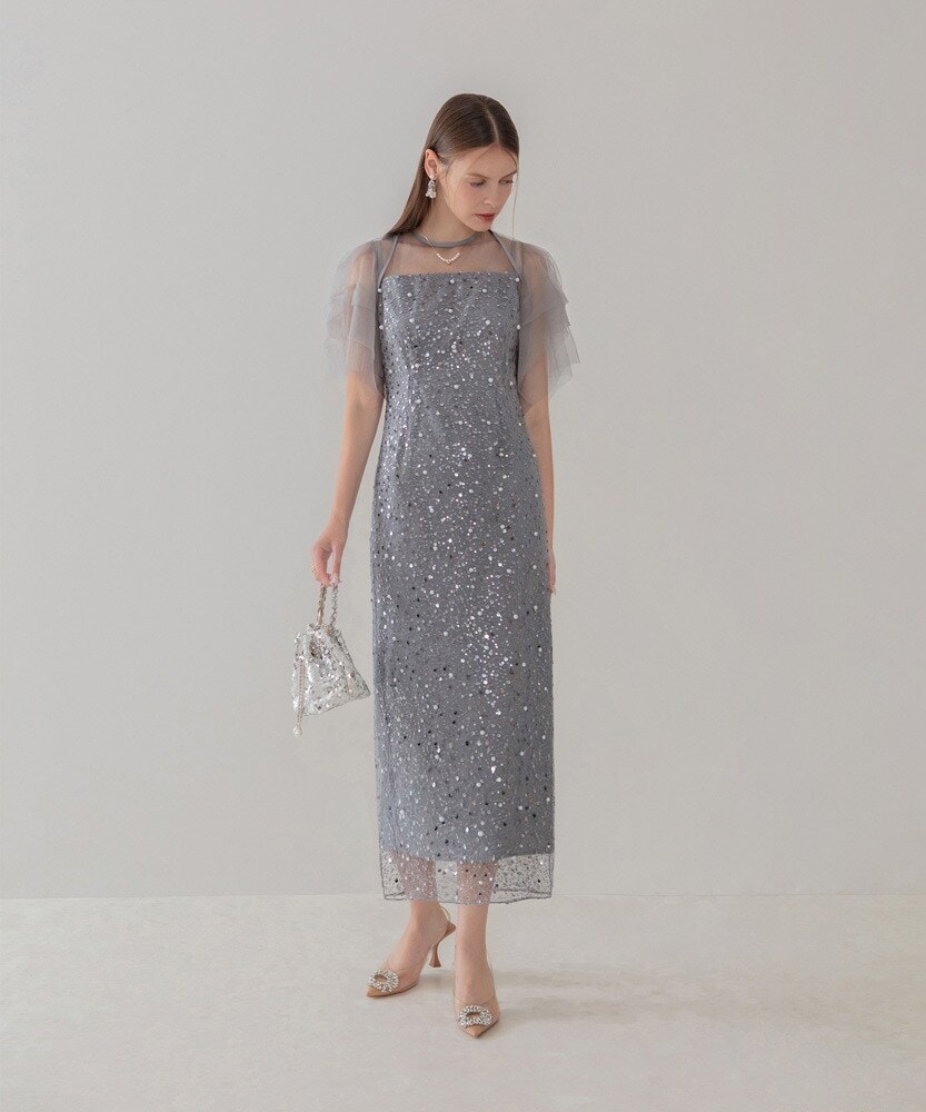 LEJA】ラメ混ツイードパール釦スパンコール刺繍ドレス | レジャ(Leja