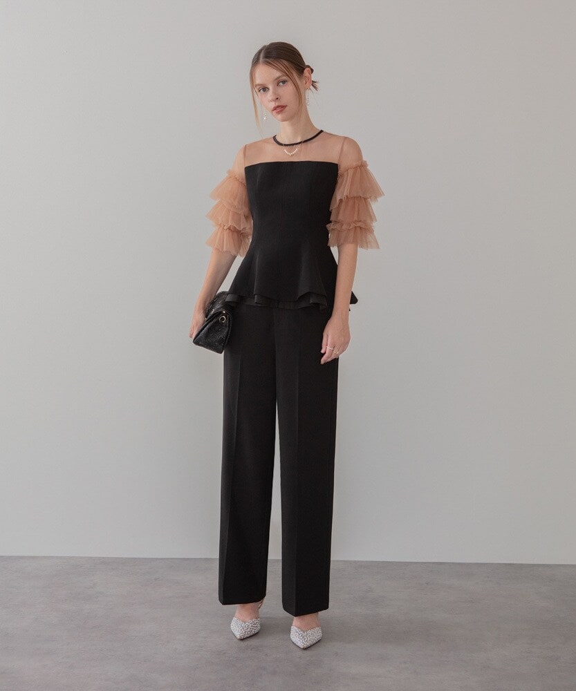 専用　Leja ボリュームチュールスリーブオールインワンパンツドレス 一部当日発送】ボリュームチュールスリーブオールインワンパンツ