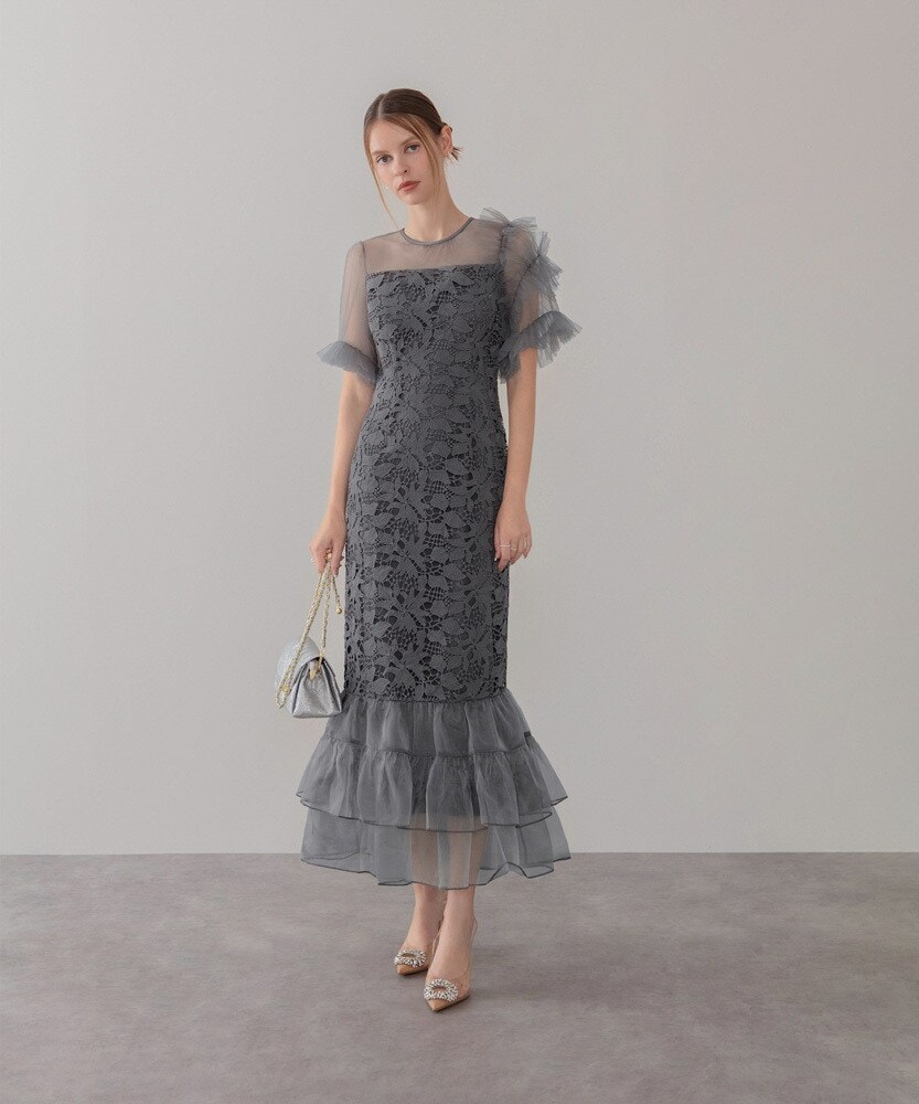 シアープリーツスリーブIラインワンピースドレス | レジャ(Leja