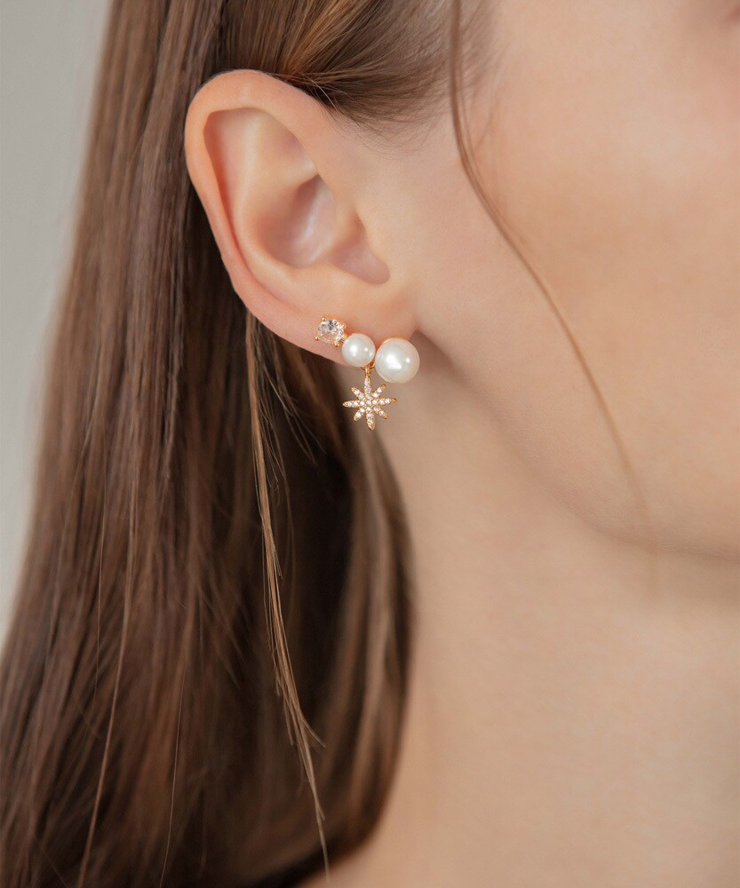 エレガントパールスタービジューデザインピアス | レジャ(Leja