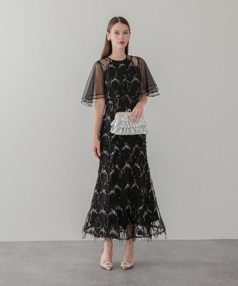 【美品】LEJA Sサイズ　スパンコールビジューボレロマーメイドワンピースドレス Leja ドレス 「LEJA」スパンコールビジューボレロマーメイド