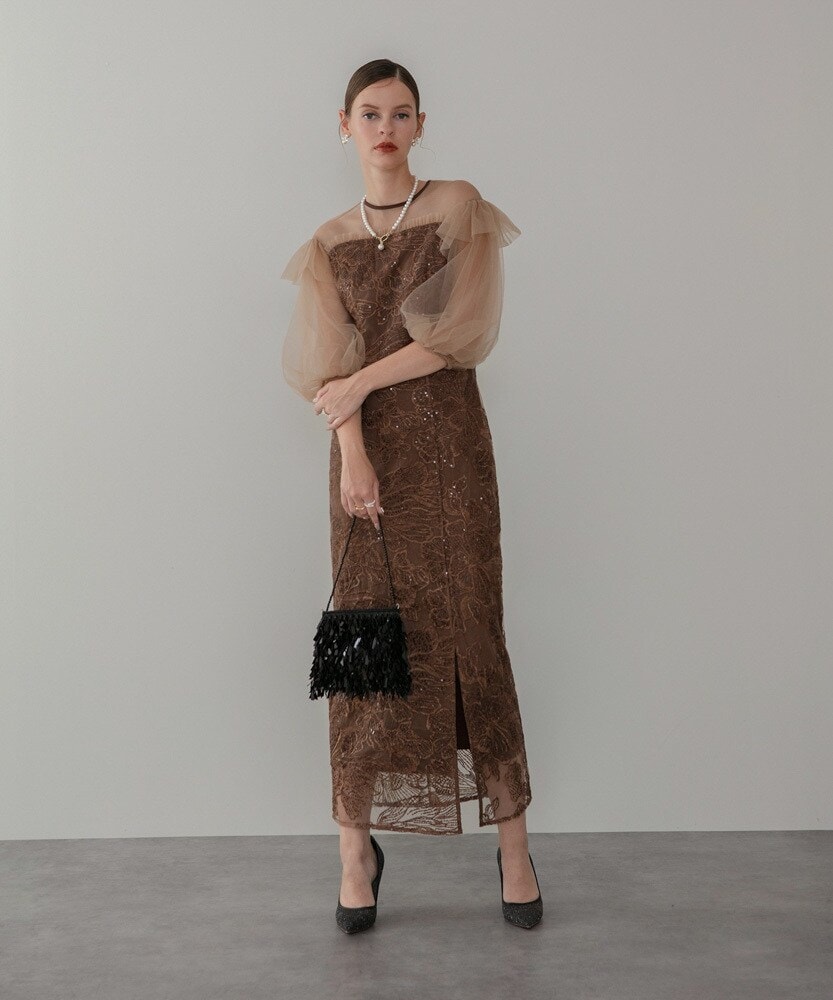 leja スパンコールボタニカルマーメイドボレロ2WAYワンピースドレス 当日発送】スパンコールボタニカルマーメイドボレロ2WAYドレス