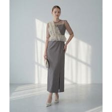 アシンメトリーフリルチュールIラインワンピースドレス