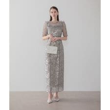 スクエアチュールギャザーフラワースパンコールIラインドレス