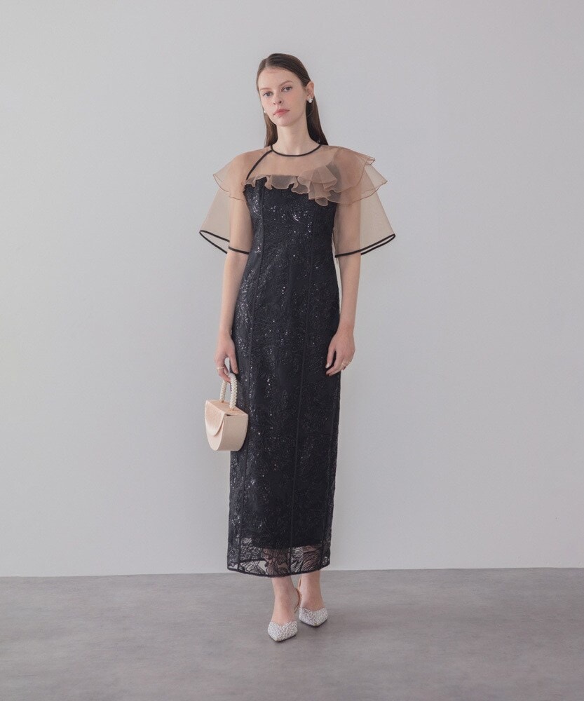 ラッフルシアーパイピングIラインワンピースドレス | レジャ(Leja