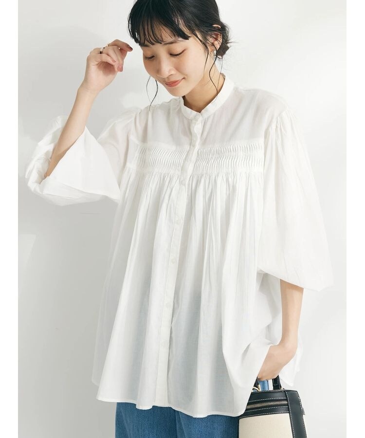 袖ピンタックブラウス(2重衿ver) オフ白