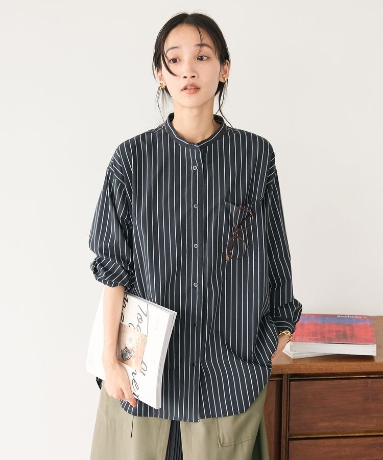 【新品・美品】バンドカラー長袖シャツ 白　サイズ40【匿名配送】 ファンクショナル リネンライク バンドカラー 七分袖シャツ（47
