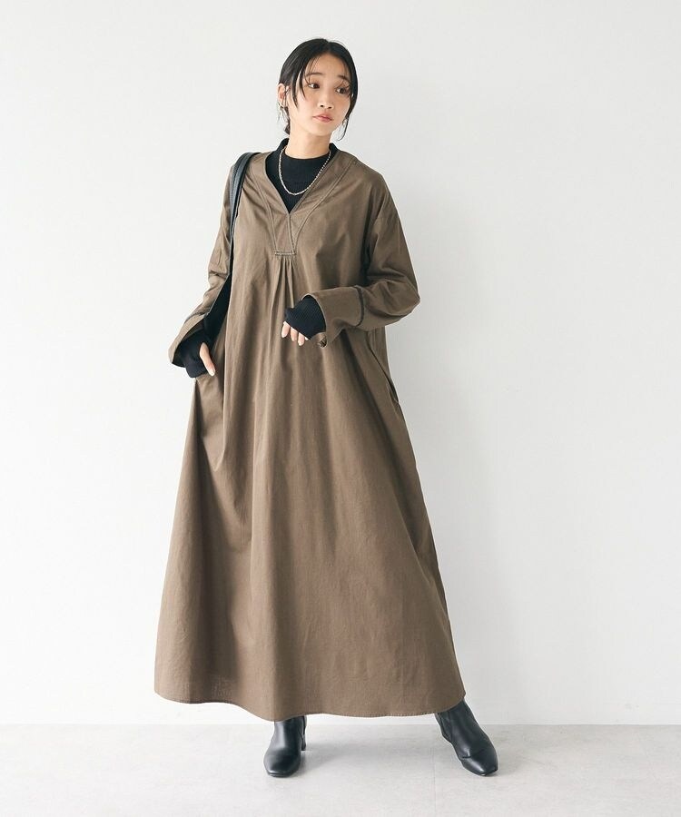 刺繍入ツイルVネックワンピース | クラフトスタンダードブティック