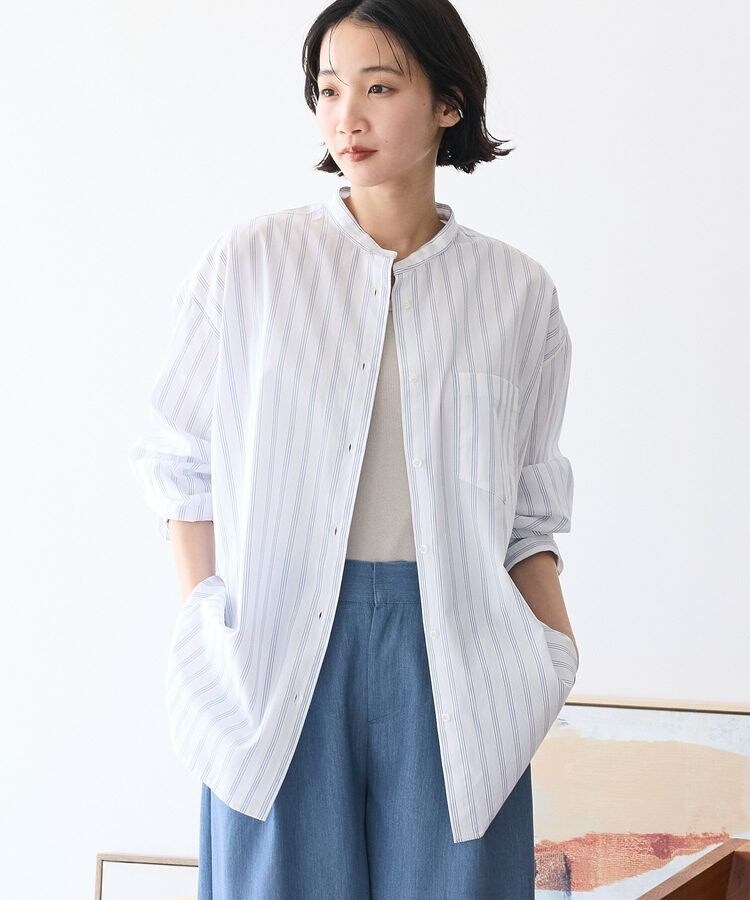 25SS 美品✨ビアズリー ソデリブフレアシャツ バンドカラー シャツブラウス pick up】ソデリブフレアシャツ - BEARDSLEY(ビアズリー)本部の