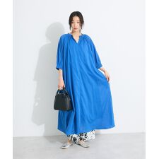 インド綿2WAYボイルギャザーネックワンピース