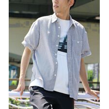 ヒッコリーストライプ刺繍入りワークシャツ