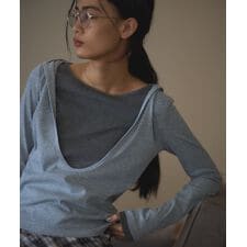 レイヤード風フード付きプルオーバー
