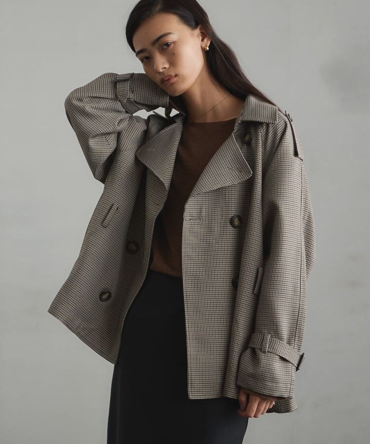 新品❤️リリーブラウン　フリーサイズ　シャンブレーフレアショートトレンチ 新品❤️リリーブラウン フリーサイズ シャンブレーフレア