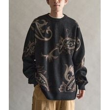 総柄クルーネックニット