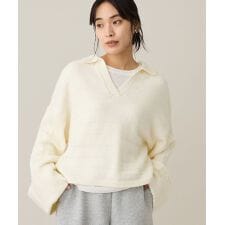 洗える／ロールアップ袖ショート丈ニットプルオーバー