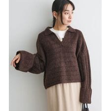 洗える／ロールアップ袖ショート丈ニットプルオーバー