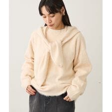 洗える／フードストール付きニットプルオーバー