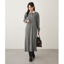 ポロ衿ニットワンピース