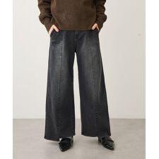 裏起毛デニムワイドストレートパンツ