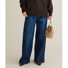 裏起毛デニムワイドストレートパンツ