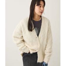 洗える／カール起毛モヘアライクVネックニットカーディガン