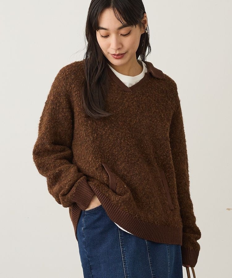 洗える／配色Vネックニットプルオーバー