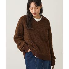 洗える／配色Vネックニットプルオーバー