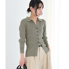 洗える／襟付きコンパクトリブニットカーディガン