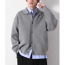 柄編みニットシャツカーディガン