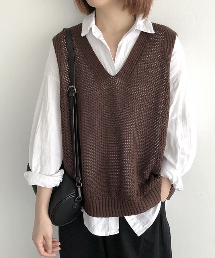 ニットベスト SEN TOKYO ベスト ジレ コーデの主役に。マルチボーダーニット