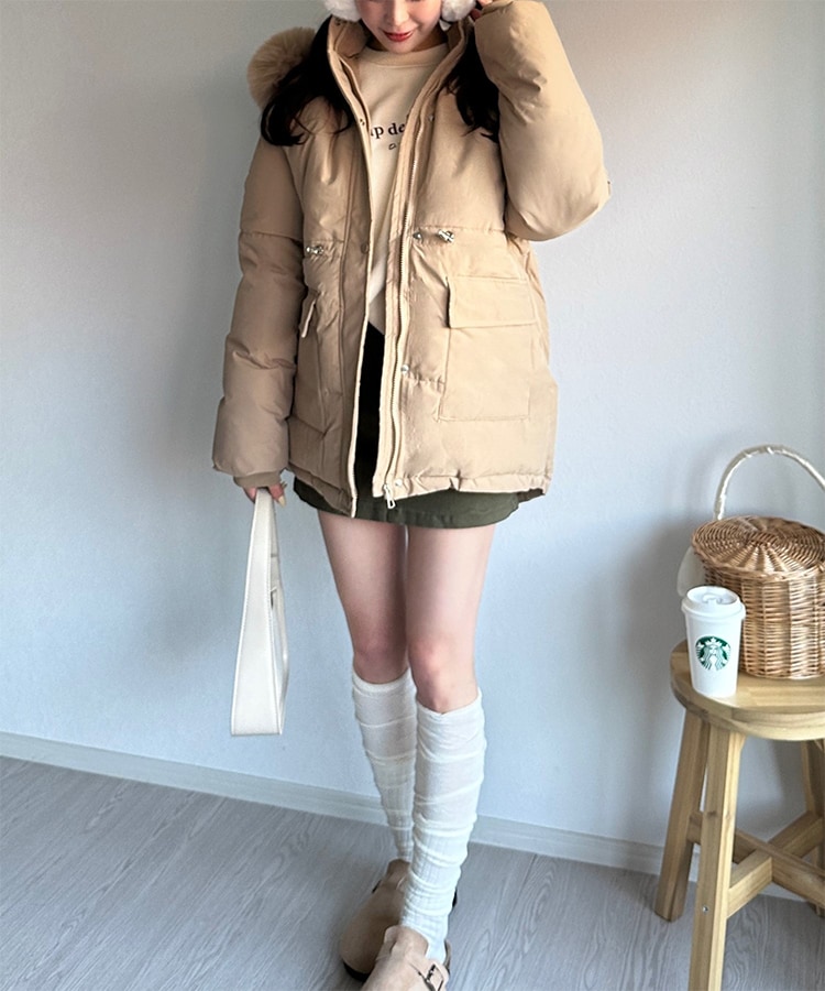 ファー付きショートコート エコファーコート 中綿コート