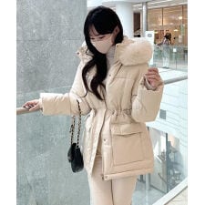 SEU(SEU)のファー付きショートコート エコファーコート 中綿コート