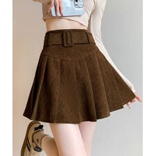 ベルト付きプリーツミニスカート