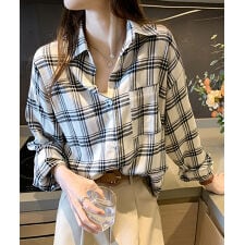 オーバーサイズチェック柄シャツブラウス